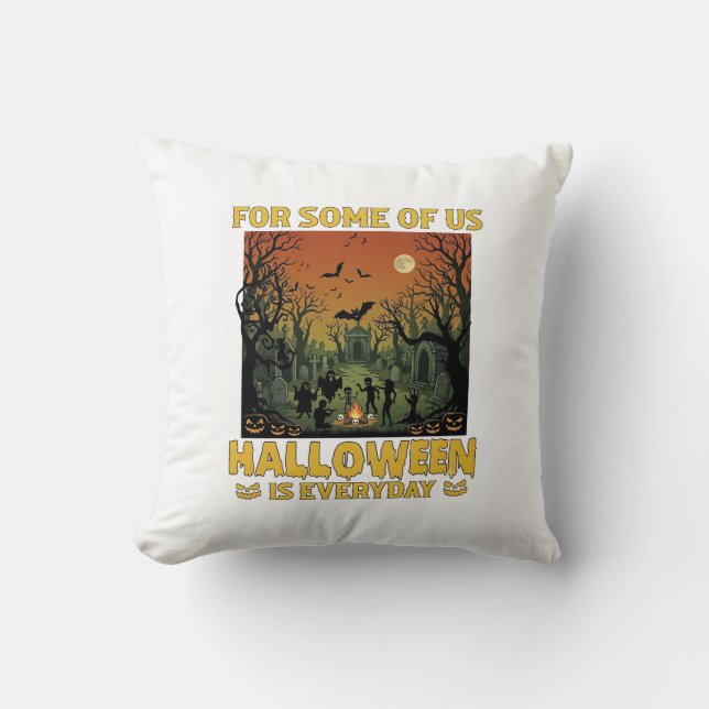 Halloween Is Everyday Graveyard Zombies Bonfire Pu Cushion (Front)