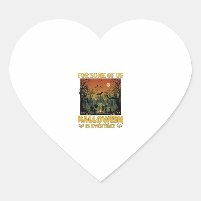 Halloween Is Everyday Graveyard Zombies Bonfire Pu Heart Sticker (Front)