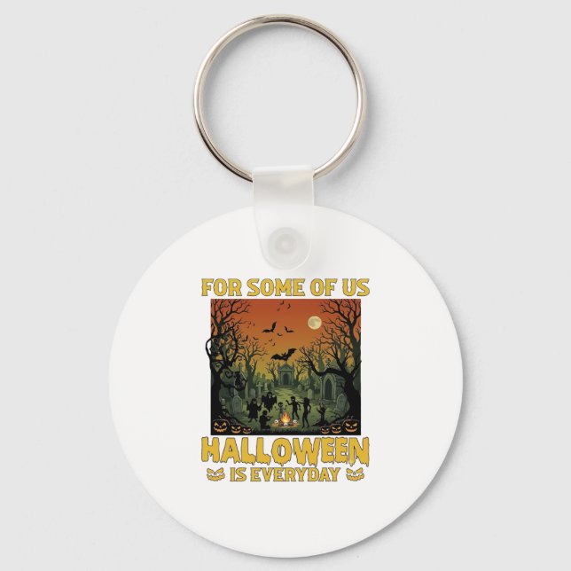 Halloween Is Everyday Graveyard Zombies Bonfire Pu Key Ring (Front)