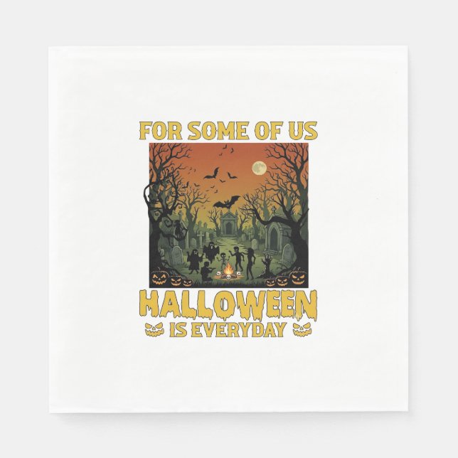 Halloween Is Everyday Graveyard Zombies Bonfire Pu Napkin (Front)