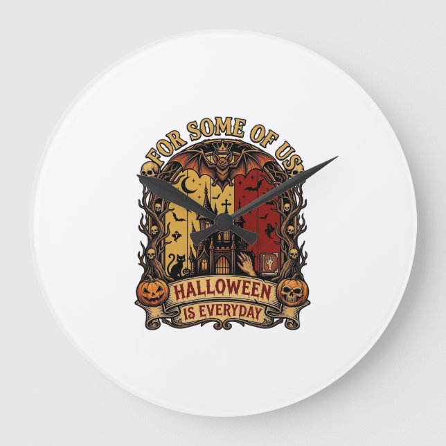 Halloween Is Everyday Haunted House Bats Pumpkins_ Large Clock (Front)