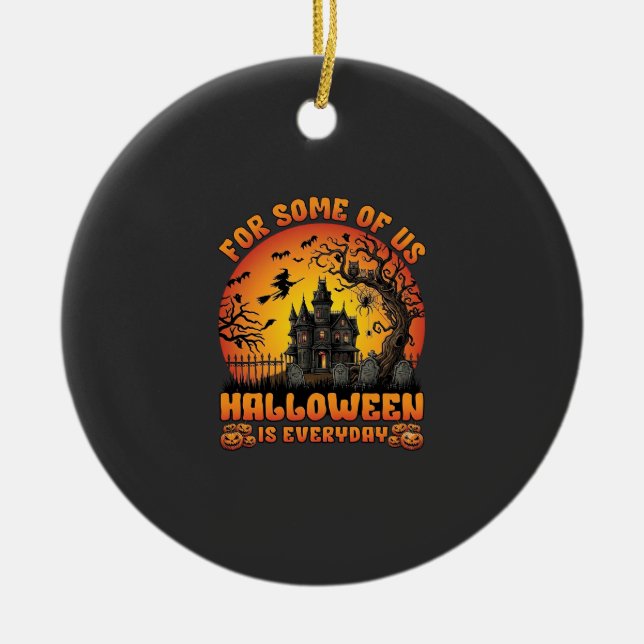 Halloween Is Everyday Haunted House Witch Moon_1 Ceramic Tree Decoration (Front)