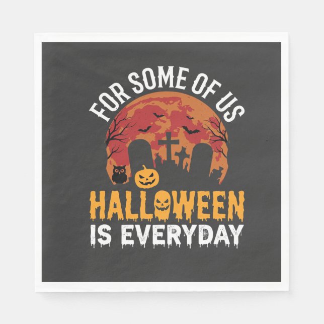 Halloween Is Everyday Spooky Graveyard Moon Napkin (Front)