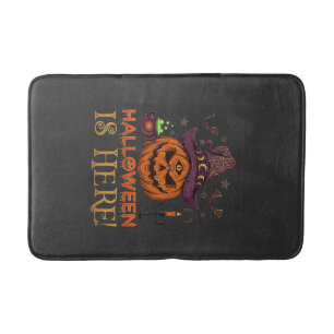 Halloween Is Here Pumpkin Witch Hat Magic Cauldron Bath Mat