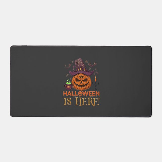 Halloween Is Here Pumpkin Witch Hat Magic Cauldron Desk Mat (Front)