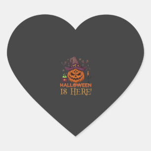 Halloween Is Here Pumpkin Witch Hat Magic Cauldron Heart Sticker