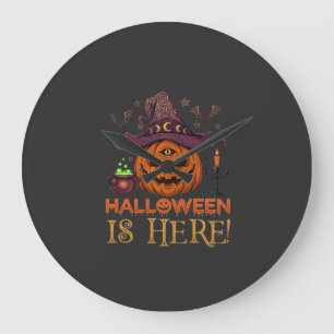 Halloween Is Here Pumpkin Witch Hat Magic Cauldron Large Clock