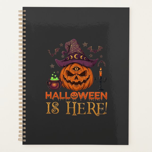 Halloween Is Here Pumpkin Witch Hat Magic Cauldron Planner (Front)