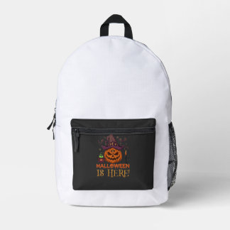 Halloween Is Here Pumpkin Witch Hat Magic Cauldron Printed Backpack