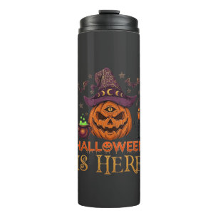 Halloween Is Here Pumpkin Witch Hat Magic Cauldron Thermal Tumbler