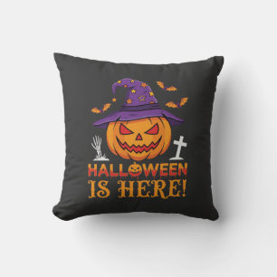 Halloween Is Here Witch Pumpkin Vector Cushion