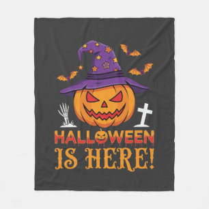 Halloween Is Here Witch Pumpkin Vector Fleece Blanket