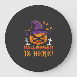 Halloween Is Here Witch Pumpkin Vector Large Clock