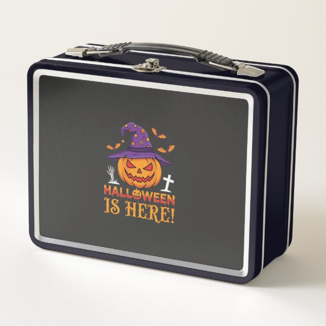 Halloween Is Here Witch Pumpkin Vector Metal Lunch Box (Front)