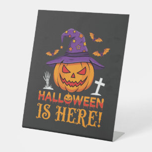 Halloween Is Here Witch Pumpkin Vector Pedestal Sign