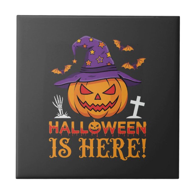 Halloween Is Here Witch Pumpkin Vector Tile (Front)