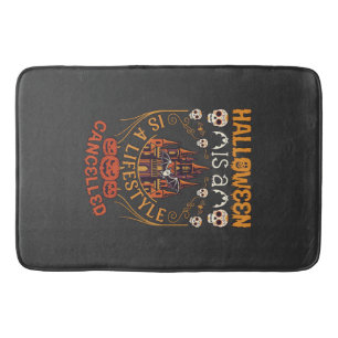Halloween Is Lifestyle Cancelled Castle Skulls Pum Bath Mat