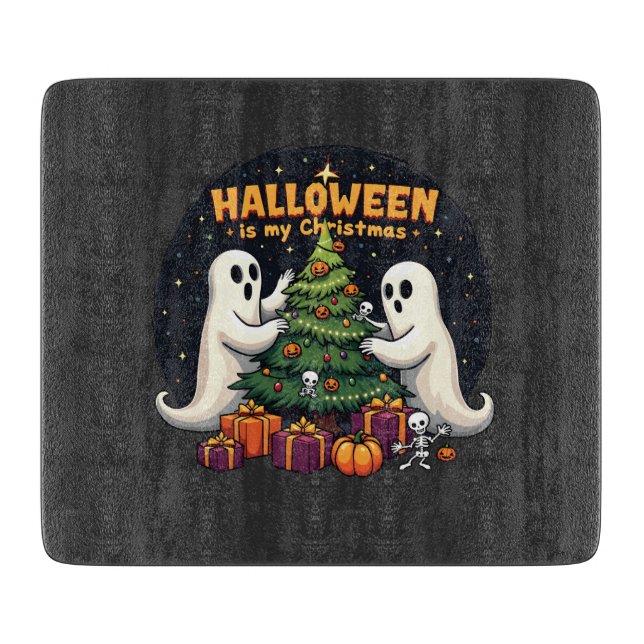 Halloween is my Christmas Funny Ghost Xmas Santa Cutting Board (Front)