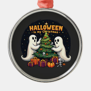 Halloween is my Christmas Funny Ghost Xmas Santa Metal Tree Decoration