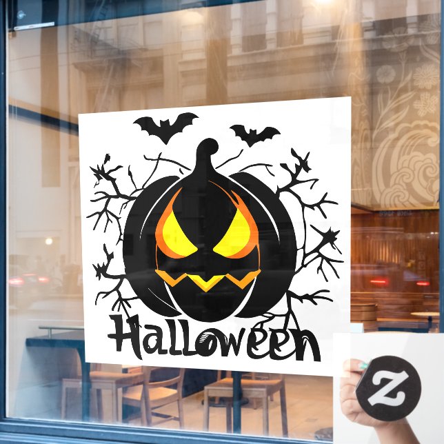 Halloween Jack-O-Lantern and Bats (Cafe Window)