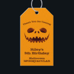 Halloween Jack o' Lantern Birthday Party Favour Gift Tags<br><div class="desc">A creepy jack o' lantern carved smile is featured on these Halloween birthday party favour gift tags,  just change the wording for your occasion. MATCHING items in our store.</div>