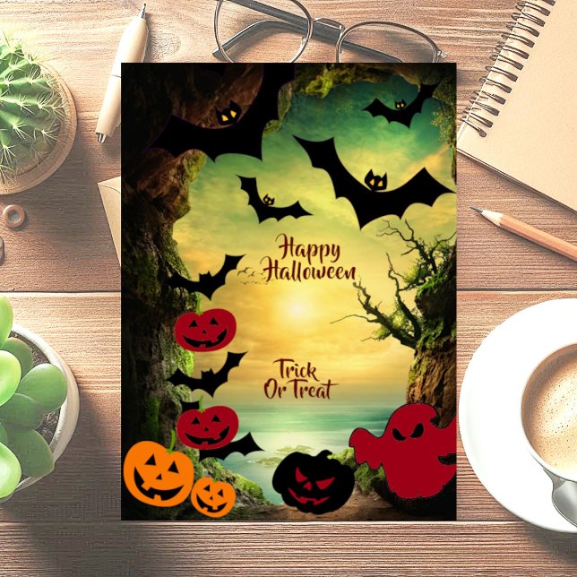 Halloween Jack O Lantern Black Bat Spooky Greeting Card (Halloween Jack O Lantern Black Bat Spooky Greeting Card)