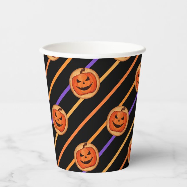 Halloween Jack-O-Lantern Black Paper Cups (Front)