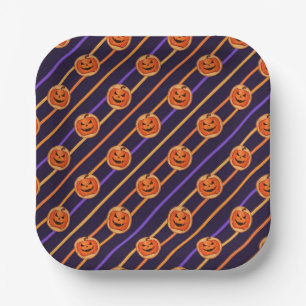 Halloween Jack-O-Lantern Black Striped Paper Plate