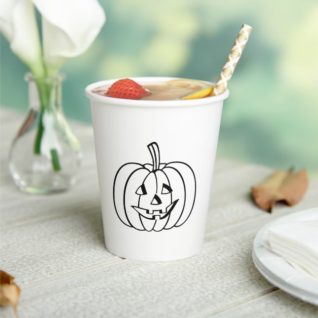 Halloween jack o lantern black white spooky paper cups (Insitu)