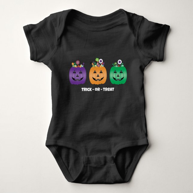 Halloween Jack O Lantern Candy Pail Baby Bodysuit (Front)