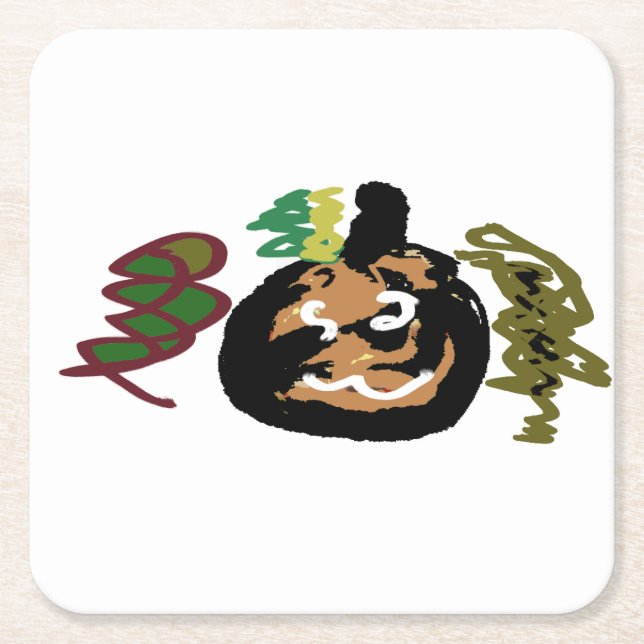 Halloween jack o 'lantern coffee square paper coaster (Front)
