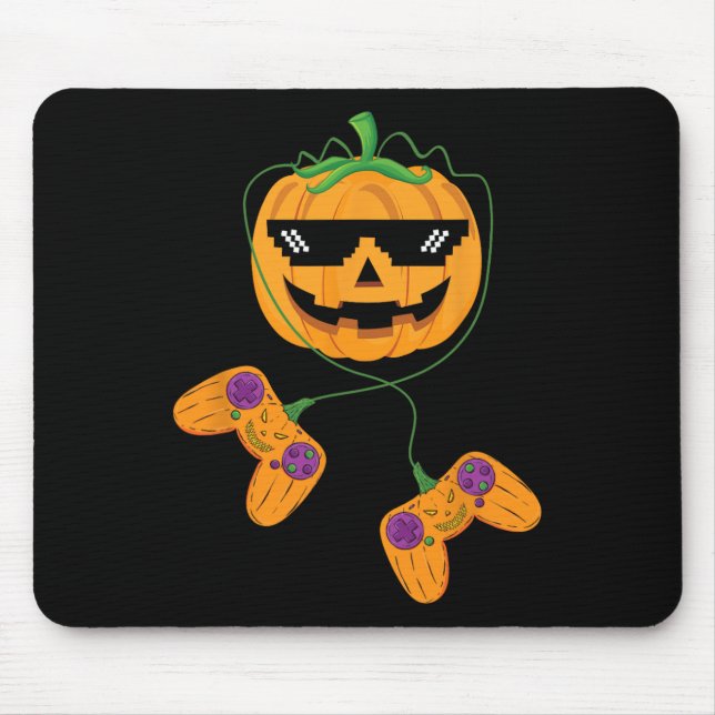 Halloween Jack O Lantern Gamer Boys Kids Men Funny Mouse Pad (Front)