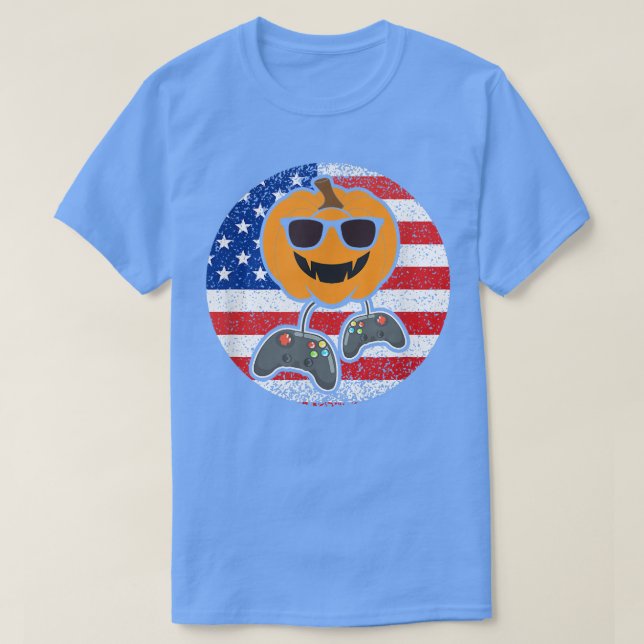 Halloween Jack O Lantern Gamer Sunglasses American T-Shirt (Design Front)