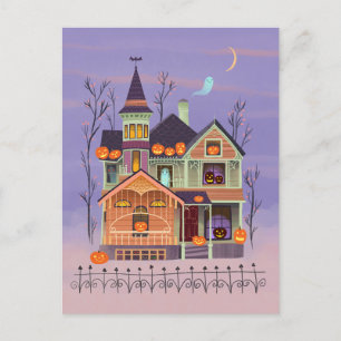 Halloween Jack-o'-lantern House Postcard