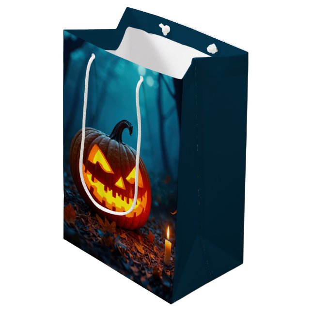 Halloween Jack-o-lantern In Woods Medium Gift Bag (Front Angled)