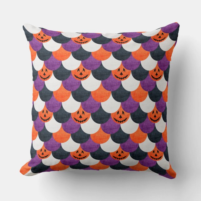 Halloween Jack-o’-Lantern Mermaid Scales Pattern Cushion (Front)