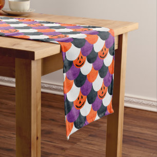 Halloween Jack-o’-Lantern Mermaid Scales Pattern Medium Table Runner