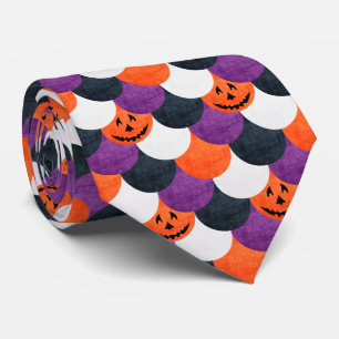 Halloween Jack-o’-Lantern Mermaid Scales Pattern Tie
