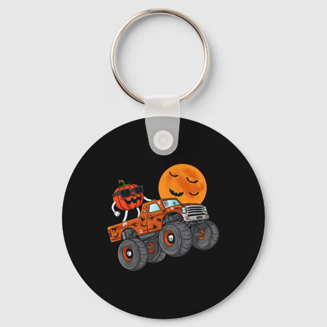 Halloween Jack O Lantern Monster Truck Toddler Boy Key Ring (Front)