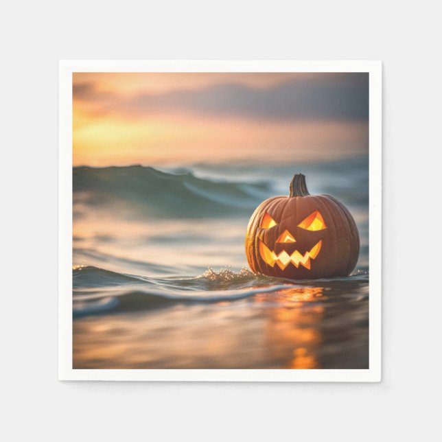 Halloween Jack-o-Lantern On Seashore Napkin (Front)