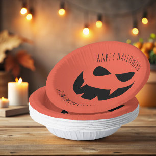 Halloween Jack O Lantern Orange Paper Bowls Plate