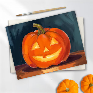 Halloween Jack-O-Lantern Orange Pumpkin Painted Holiday Postcard