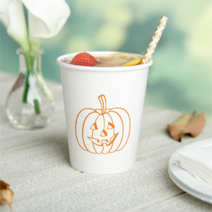 Halloween jack o lantern orange white spooky  paper cups