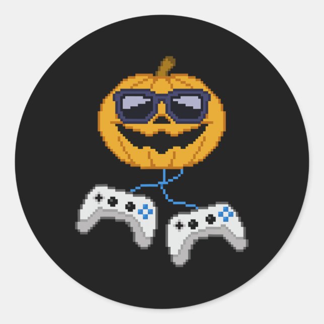 Halloween Jack O Lantern Pixelated Gaming Gamer Bo Classic Round Sticker (Front)