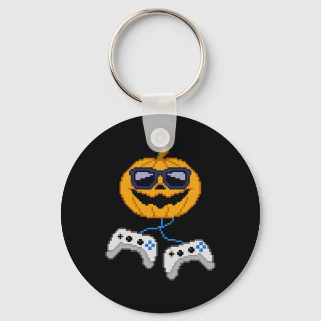 Halloween Jack O Lantern Pixelated Gaming Gamer Bo Key Ring (Front)