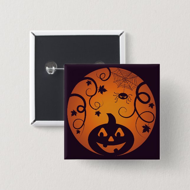 Halloween Jack o lantern pumpkin face and spider 15 Cm Square Badge (Front & Back)