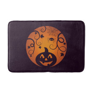 Halloween Jack o lantern pumpkin face and spider Bath Mat