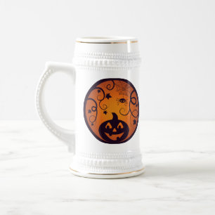 Halloween Jack o lantern pumpkin face and spider Beer Stein
