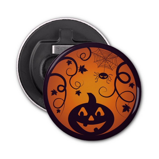 Halloween Jack o lantern pumpkin face and spider Bottle Opener (Front)