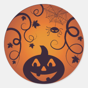 Halloween Jack o lantern pumpkin face and spider Classic Round Sticker